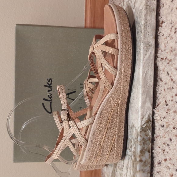Clarks Shoes - Clarks Wedge Sandals Artisan Collection 'Twill' Beige Size 8.5